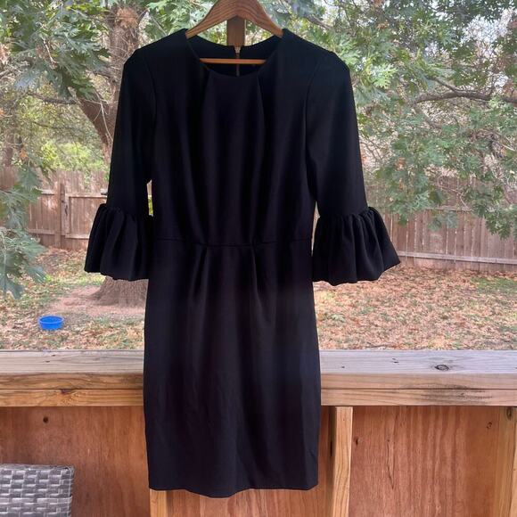 Betsy & Adam Melanie Dress Black Bell Sleeve Sheath Size 10 - Picture 1 of 9